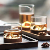 Transparent Mountain Whiskey Glass with Wooden Base