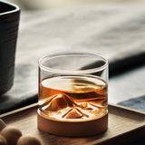 Transparent Mountain Whiskey Glass with Wooden Base
