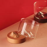 Transparent Mountain Whiskey Glass with Wooden Base