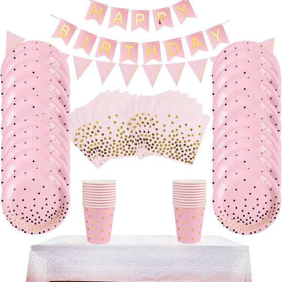 74pcs Pink Polka Dot House Party Set