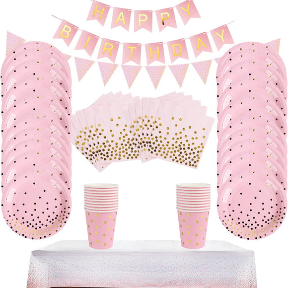 74pcs Pink Polka Dot House Party Set