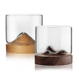 Transparent Mountain Whiskey Glass with Wooden Base