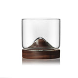 Transparent Mountain Whiskey Glass with Wooden Base