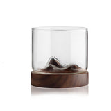 Transparent Mountain Whiskey Glass with Wooden Base