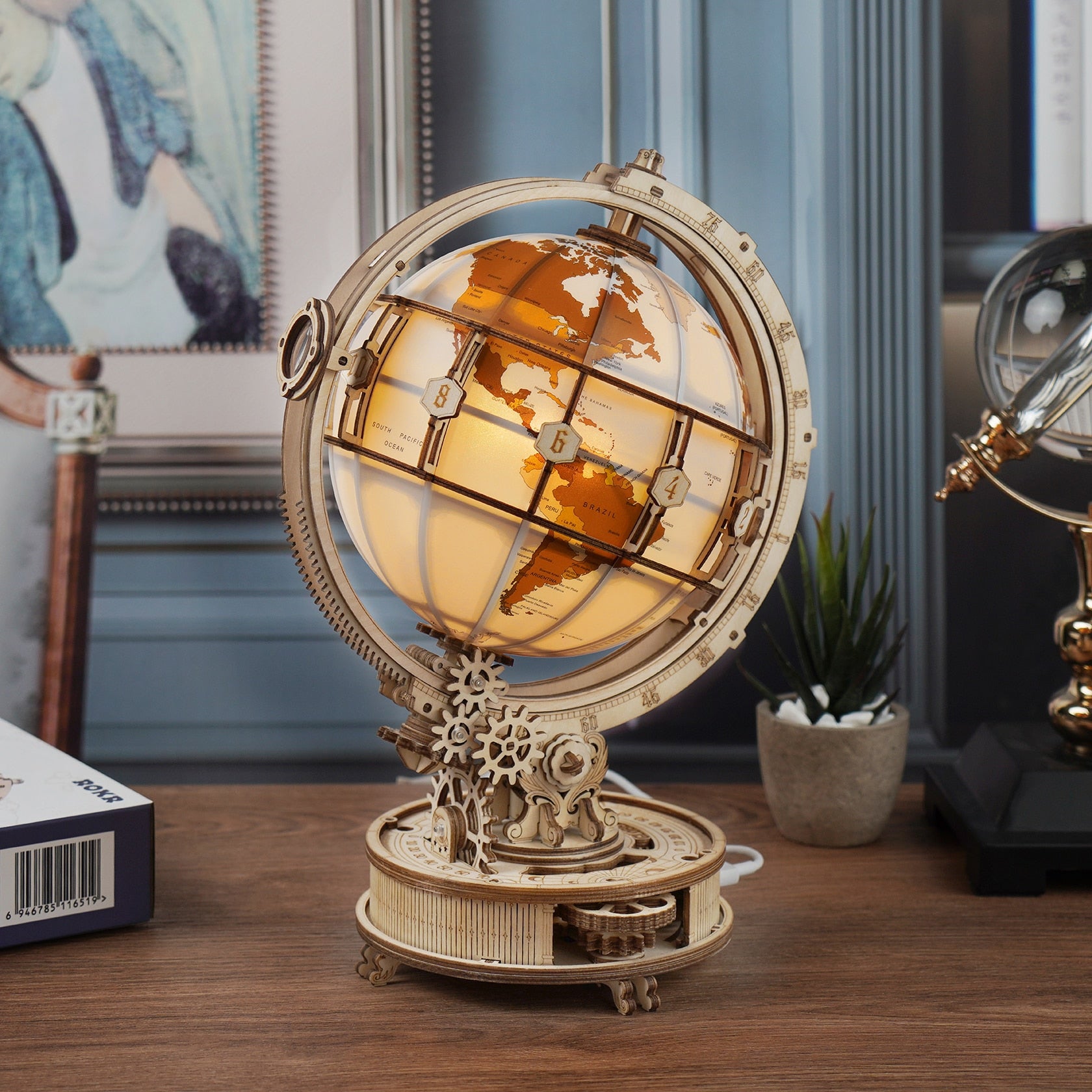DIY Wooden Globe with LED Light Home Home Plus